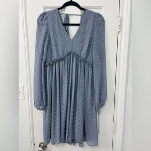 Pinkblush Listicle Slate Blue Swiss Dot Textured Babydoll Mini Dress